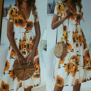 Sunflower Print Midi Dress